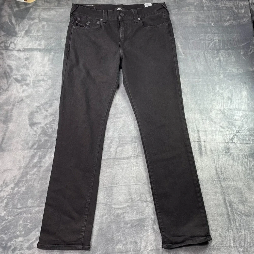 TRUE RELIGION Ricky Relaxed Straight Jeans Size 34 Fits 36x30 Black Stretch
